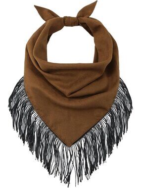 Women's Brown Triangle Wild Rag With Fringe Cowgirl Western Tassel Bandana Scarf